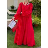 レッド | リボン長袖ロングワンピース | Ulysses