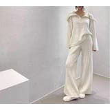 オフホワイト | ニット襟付きトップスワイドパンツセットアップ | Ulysses