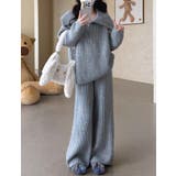 ライトグレー | ニット襟付きトップスワイドパンツセットアップ | Ulysses