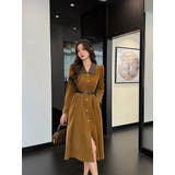 カーキ | カラーコントラストの襟付きシングルブレストワンピース | Ulysses