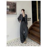 ダークグレー | ショートシングルブレストジャケットワイドパンツセットアップ | Ulysses