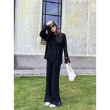 ブラック | ニットサイドスリットトップスワイドパンツセットアップ | Ulysses