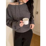 グレー | リボンオフショルダーニットトップス | Ulysses