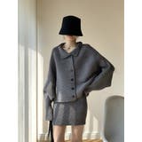 グレー | シングルブレストニットトップスショートスカートセットアップ | Ulysses