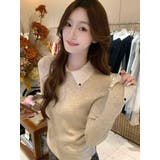 ベージュ | カラーコントラストの襟付きニットトップス | Ulysses