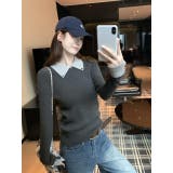 カラーコントラストの襟付きニットトップス | Ulysses | 詳細画像14