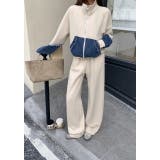 ベージュ | スウェット切り替えデニムトップスワイドパンツセットアップ | Ulysses