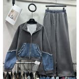 グレー | スウェット切り替えデニムトップスワイドパンツセットアップ | Ulysses