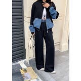 ブラック | スウェット切り替えデニムトップスワイドパンツセットアップ | Ulysses