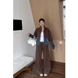 ブラウン | スウェット切り替えデニムトップスワイドパンツセットアップ | Ulysses