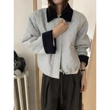 ブルー | カラーコントラストの襟付きショートコーデュロイジャケット | Ulysses