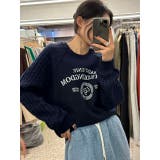 ダークブルー | ニット切り替えスウェットオーバーサイズロゴスウェットトップス | Ulysses