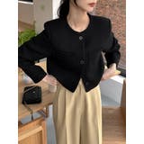 ブラック | ショートクルーネックシングルブレストジャケット | Ulysses