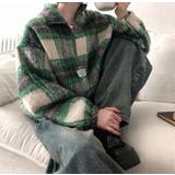 グリーン | チェック柄スワンネックトップス | Ulysses