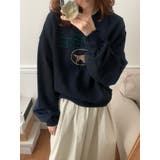 ブラック | 刺繍長袖クルーネックトレーナー | Ulysses