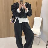 ブラック | ダブルジップフード付きトップスワイドパンツセットアップ | Ulysses