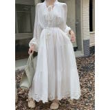 パンチングレースリボンVネック長袖ワンピース | Ulysses | 詳細画像1