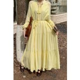 イエロー | パンチングレースリボンVネック長袖ワンピース | Ulysses