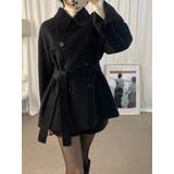 ブラック | 襟付きリボンダブルブレストメルトンジャケット | Ulysses