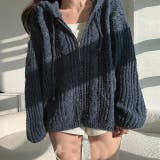 ダークブルー | フード付きジップ付きセータージャケット | Ulysses