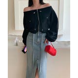 ブラック | スウェットジップ付きオフショルダートップス | Ulysses