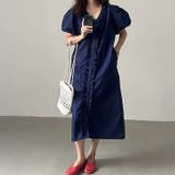 ダークブルー | フリルVネックパフスリーブワンピース | Ulysses