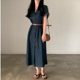 ダークブルー | ベルト付き襟付きシングルブレストデニムワンピース | Ulysses