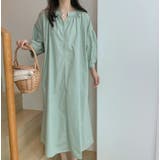 ライトグリーン | シンプルVネック中長袖ワンピース | Ulysses