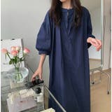 ネイビー | シンプルVネック中長袖ワンピース | Ulysses