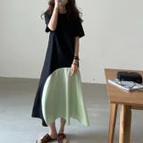ブラック | シンプルパッチワーク配色ワンピース | Ulysses