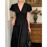 ブラック | Vネックジャカード半袖ワンピース | Ulysses