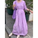 パープル | クルーネックプリーツクルーネックワンピース | Ulysses