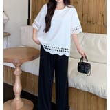 ホワイト | シンプルレース切り替えクルーネック半袖Tシャツ | Ulysses