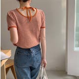 オレンジ | ボーダー柄クルーネック半袖Tシャツ | Ulysses