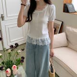 ホワイト | レースパッチワーククルーネックTシャツ | Ulysses