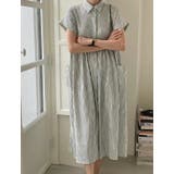 グレー | ストライプ柄ボタンダウン半袖ワンピース | Ulysses