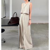 ベージュ | バックシングルブレストクルーネック袖なしトップス+ワイドレッグ | Ulysses