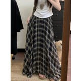 ブラック | チェック柄ハイウエストロングスカート | Ulysses