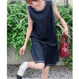 ダークブルー | クルーネック袖なし刺繍デニムワンピース | Ulysses