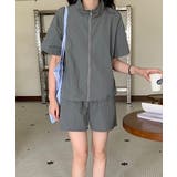 グレー | スタンドカラージップストップス+ショートパンツセットアップ | Ulysses