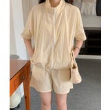 ベージュ | スタンドカラージップストップス+ショートパンツセットアップ | Ulysses