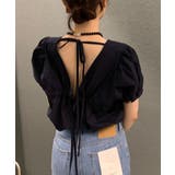 ネイビー | バックリボン中空クルーネックトップス | Ulysses