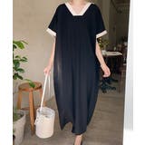 ブラック | 切り替えVネック半袖ワンピース | Ulysses