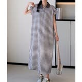 グレー | ボーダー柄ボタンダウン袖なしワンピース | Ulysses