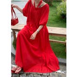 レッド | リボンクルーネックリラックスロングワンピース | Ulysses