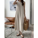 ベージュ | シンプルクルーネック袖なしワンピース | Ulysses