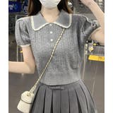 グレー | ボタンダウンニット半袖トップス | Ulysses