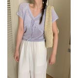 パープル | Vネックパンチングレースニットトップス | Ulysses