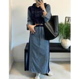 ネイビー | デニム切り替え刺繍セットアップスカート | Ulysses