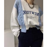 ブルー | ニット切り替えプリントトレーナー | Ulysses